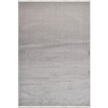 Rugzella Gri Krem Kesme Dokulu Geometrik Kemer Desenli Modern Halı
