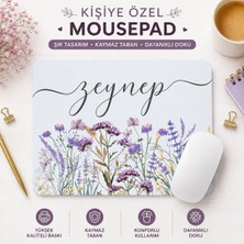 ElyNowa Kişiye Özel Isim Baskılı Çiçekli Mousepad – Lavanta ve Kır Çiçekleri Tasarımlı Kaymaz Taban Mouse Pad