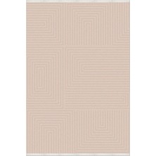 Rugzella Bej Krem Modern Geometrik Desenli Oymalı Görünüm Halı