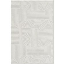 Rugzella Krem Modern Geometrik Kabartma Desenli Yumuşak Gri Beyaz Halı