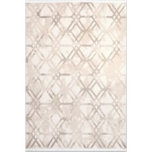 Rugzella Krem Bej Geometrik Elmas Desenli Modern Eskitme Görünümlü Halı