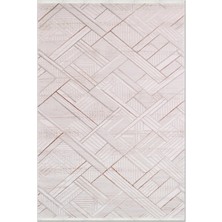 Rugzella Krem Bej Geometrik Desenli Modern Baklava Dilimi Kabartmalı Halı