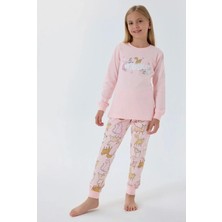 Queen Kids Kız Çocuk Kedili Pijama Takımı Açık Pembe