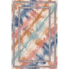 Rugzella Estuary Soluk Indigo Mavi Mercan Pembe Suluboya Modern Soyut Yıkanabilir Halı