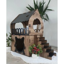 Ahşap Kedi Evi - Teraslı, Iki Katlı, L Boy