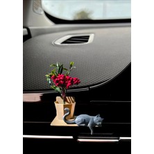 Mikasso Mini Saksılı Yapay Kokina Bitkili Kedi Figürlü Araç Klima Süsü