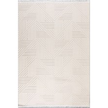 Rugzella Krem Bej Modern Geometrik Baklava Desenli Kabartmalı Dokuma Halı