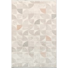 Rugzella Krem Bej Gri Geometrik Modern Yarım Ay Desenli Makine Dokuma Halı
