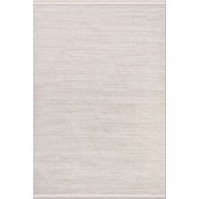 Rugzella Krem Bej Çizgili Modern Püsküllü Yumuşak Tonlu Salon Halısı Halı