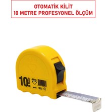 Mikasso Şerit Metre 10M x 25MM Kod 298 Sarı Seri Otomatik Kilitli Dayanıklı Ölçüm Metresi 25 mm ve Üzeri 10