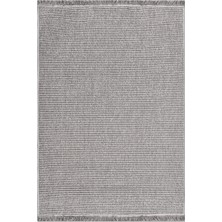 Rugzella Gri Ekru Modern Düz Renk Püsküllü Dokuma Kilim Görünümlü Halı