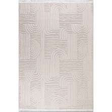 Rugzella Krem Modern Soyut Desenli Kabartma Dokulu Kesme Efektli Halı