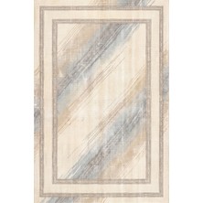 Rugzella Krem Gri Soluk Mavi Modern Suluboya Soyut Eskitme Desen Yıkanabilir Halı
