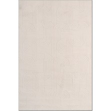 Rugzella Krem Modern Geometrik Kabartma Desenli Kesme Havlı Halı