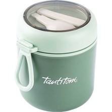 Tantitoni Yeşil Paslanmaz Çelik Yuvarlak Kaşıklı Yemek Taşıma Kabı 530ML
