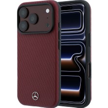 Mercedes-Benz iPhone 18 Pro Max Kılıf Mercedes Benz Lisanslı M-Safe Uyumlu 3D Metal Logolu Wrap Wood Kapak Bordo
