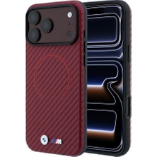 iPhone 18 Pro Max Kılıf Bmw Lisanslı M-Safeli Pu Metal Logolu Kırmızı Halka Tasarımlı Kapak Bordo