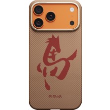 iPhone 18 Pro Kılıf M-Safe Özellikli Aramid Karbon Fiber Pitaka Horse Painting Serisi Kapak Gold