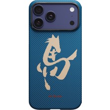 iPhone 18 Pro Kılıf M-Safe Özellikli Aramid Karbon Fiber Pitaka Horse Painting Serisi Kapak Mavi