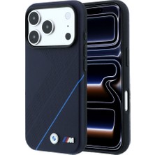 iPhone 18 Pro Max Kılıf Bmw Lisanslı M-Safeli M Logolu Lastik Izi Desenli Mavi Çizgili Kapak Laciver