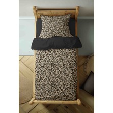 Luvis Store Golden Leopard - Leopar Desenli Tek Kişilik Hibrit Nevresim Takımı - Çarşaflı