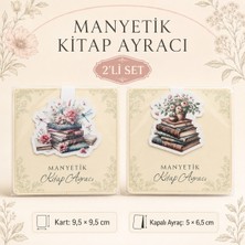 Tişört Kodu Vintage Kitap ve Çiçek Tasarımlı Manyetik Kitap Ayracı – 2’li Set