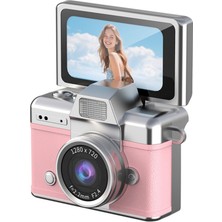 Blackbird Game Center Cepaks LK-027 Pembe Retro Mini Dijital Fotoğraf Makinesi Hd Video, Katlanabilir Ekranlı 48 Mp Flaşlı