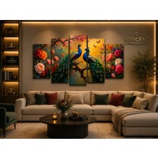 Lumcent 5 Parça 4 mm Mdf Tablo Tavus Kuşu Çifti Çiçek Bahçesi Modern Dekoratif Salon Oturma Odası ve Yatak Odası Duvar Tablosu