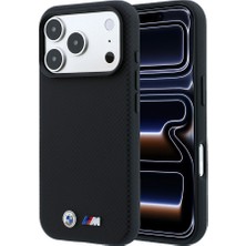 iPhone 18 Pro Max Kılıf Bmw Orjinal Lisanslı M-Safeli Metal Logolu Karbon Fiber Kevlar Kapak Siyah