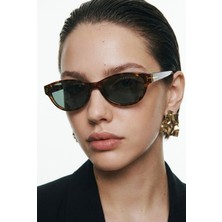 Ren Eyewear Tessa Kadın Güneş Gözlüğü Oval Kedi Gözü Leopar Çerçeve 50 Ekartman Gold Detaylı Yeni Sezon