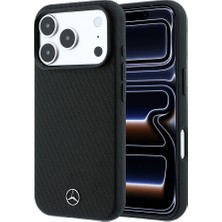 Mercedes-Benz iPhone 18 Pro Kılıf Mercedes Benz Lisanslı M-Safe Uyumlu 3D Metal Logolu Wrap Wood Deri Kapak Siyah