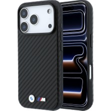 iPhone 18 Pro Max Kılıf Bmw Lisanslı M-Safeli Karbon Fiber ve Metal Logolu Pu Deri Kapak Siyah