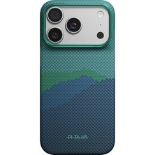 Pitaka iPhone 18 Pro Kılıf Aramid Karbon Fiber Tactile Woven Starpeak Over The Horizon Kapak Yeşil-Mavi