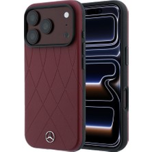 Mercedes-Benz iPhone 18 Pro Kılıf Mercedes Benz Lisanslı M-Safe Uyumlu 3D Metal Logolu Crossed Lines Kapak Bordo