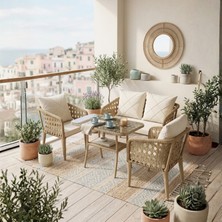Ancam Online Cunda Rattan Balkon-Bahçe Mobilyası (2-1-1) Krem