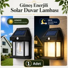 Badem10 Güneş Enerjili Solar LED Duvar Lambası Hareket Sensörlü 3 Modlu 3000K Sarı Işık Bahçe Aydınlat Aplik