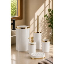 Trend Banyo Mutfak Beyaz Gold Yuvarlak Banyo Seti 5 Parça Akrilik Malzeme ile Şık Tasarım ve Suya Dayanıklı