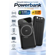 Matechno 10.000 Mah Manyetik Kablosuz Powerbank 22.5W Hızlı Şarj Pd Destekli Dahili Type-C, Lightning ve USB Kablolu Dijital Göstergeli Taşınabilir Şarj Cihazı