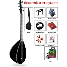 İstanbul Müzik Tedarik Jak Girişli Amfili Kısa Sap Siyah Inci Saz El Yapımı Bağlama Full Set