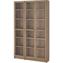 IKEA Modern Kahverengi Cam Kapaklı Kitaplık 120X30X202 cm - Salon Çalışma Odası Kaliteli Dolap - Şık Depolama