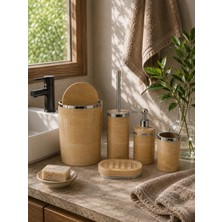 Trend Banyo Mutfak Şık Tasarımlı 5 Parça Mermer Desen Gümüş Banyo Seti Akrilik Malzeme Bej Renk