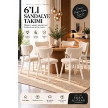 Formet 6’lı Mutfak Sandalyesi ve Yemek Masası Sandalyesi, Krem Kumaş, Beyaz Metal Ayak