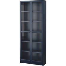 IKEA Modern Mavi Cam Kapaklı Kitaplık 80X30X202 cm - Salon Çalışma Odası Kaliteli Dolap - Şık Depolama