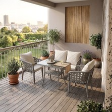 Ancam Online Cunda Rattan Balkon-Bahçe Mobilyası (2-1-1) Gri-Krem Minder