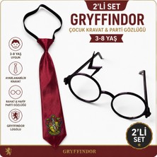 Lalvera Gryffindor Çocuk Kravat ve Harry Potter Parti Gözlüğü 2'li Kostüm Aksesuar Seti (3-8 Yaş)