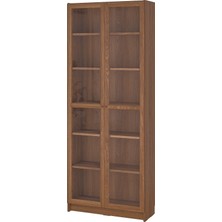 IKEA Modern Kahverengi Cam Kapaklı Kitaplık 80X30X202 cm - Salon Çalışma Odası Kaliteli Dolap - Şık Depolama