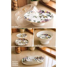Pinkev Flora 6 Parça Seramik Meyvelikli Pasta Kayık Sunum Tabağı Kombin Set - KUP108F