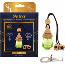 Petra Spring Elmas Serisi My World 8 – Ahşap Dekorlu Cam Şişe – Dikiz Aynasına Asılabilir & Klima Mazgalına Klipsli Çift Kullanım, Araç Kokusu, Oto Kokusu,