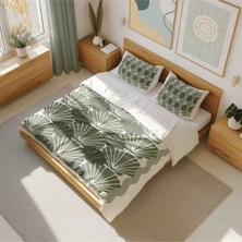 Luvis Store Green Shell - Deniz Kabuğu Desenli Çift Kişilik Hibrit Nevresim Takımı - Çarşaflı