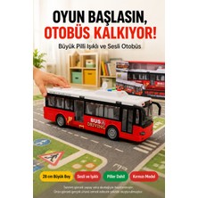 Open City Kırmızı Model Büyük Pilli Işıklı Sesli Yolcu Otobüsü 28 cm 1:16 Açılır Kapılı Çocuk Oyuncağı Korna Tuşu